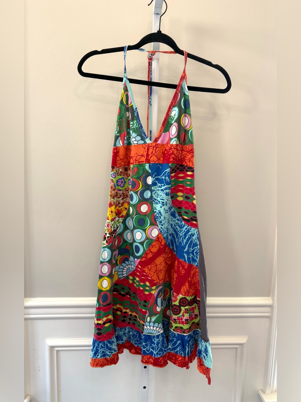 Desigual Colorful Patchwork Halter Mini Dress Boho Multicolor